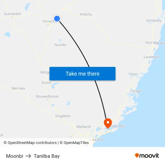 Moonbi to Tanilba Bay map