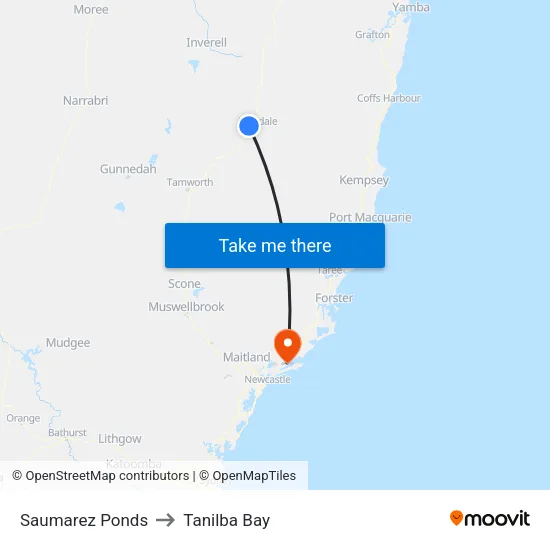 Saumarez Ponds to Tanilba Bay map