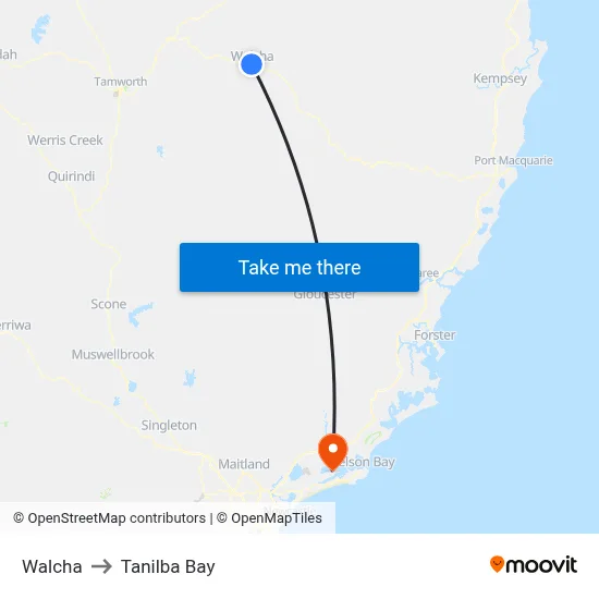 Walcha to Tanilba Bay map
