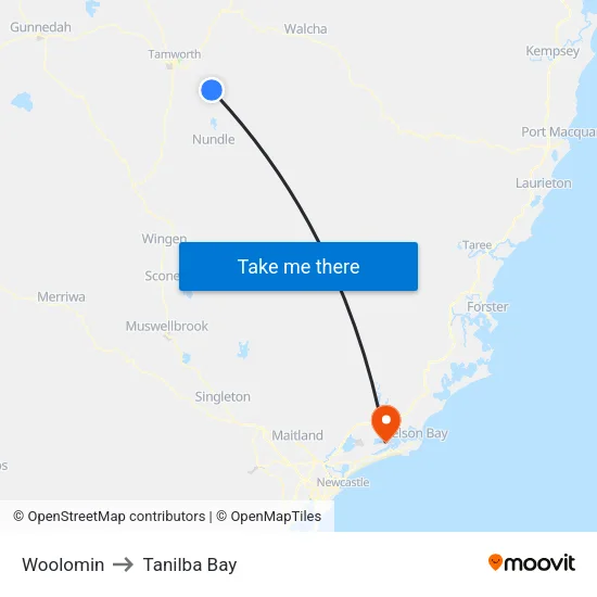Woolomin to Tanilba Bay map
