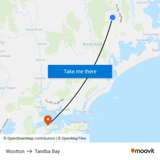 Wootton to Tanilba Bay map