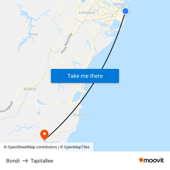 Bondi to Tapitallee map