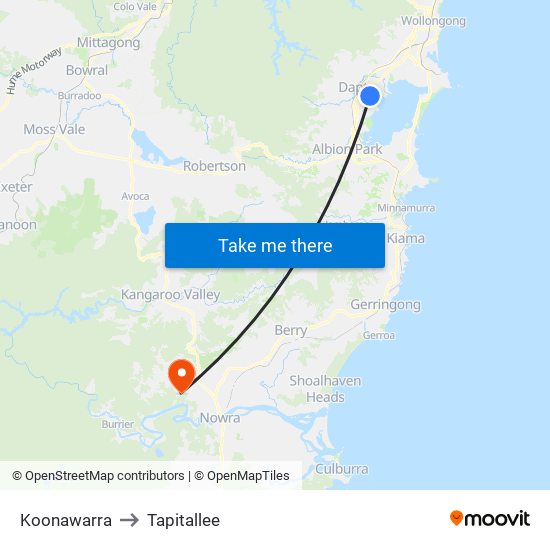 Koonawarra to Tapitallee map