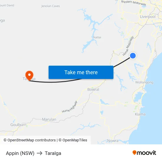 Appin (NSW) to Taralga map