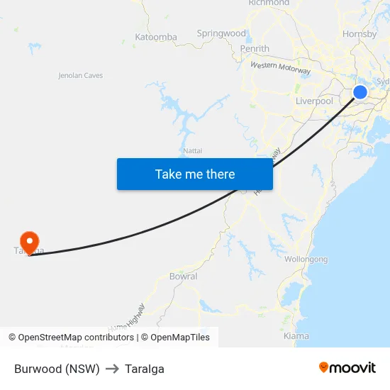 Burwood (NSW) to Taralga map