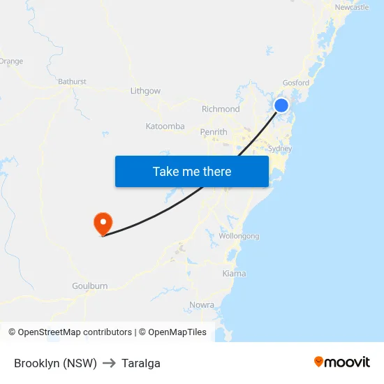 Brooklyn (NSW) to Taralga map