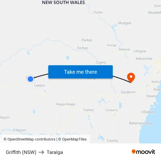 Griffith (NSW) to Taralga map