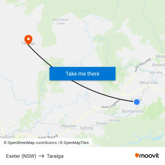 Exeter (NSW) to Taralga map