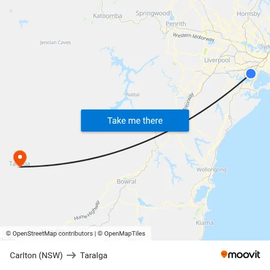 Carlton (NSW) to Taralga map
