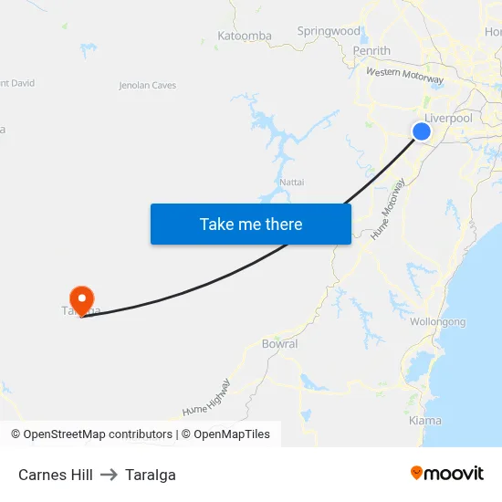 Carnes Hill to Taralga map