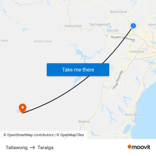 Tallawong to Taralga map