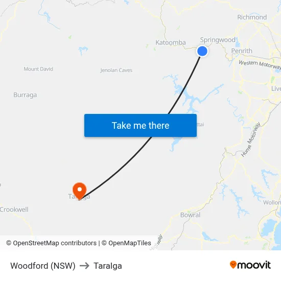 Woodford (NSW) to Taralga map