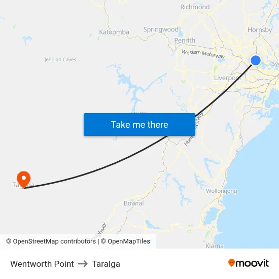 Wentworth Point to Taralga map
