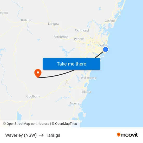 Waverley (NSW) to Taralga map