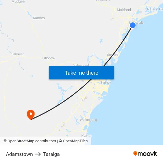 Adamstown to Taralga map
