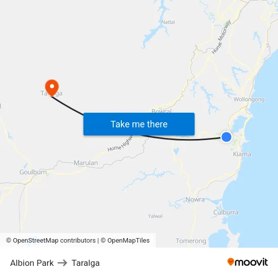 Albion Park to Taralga map