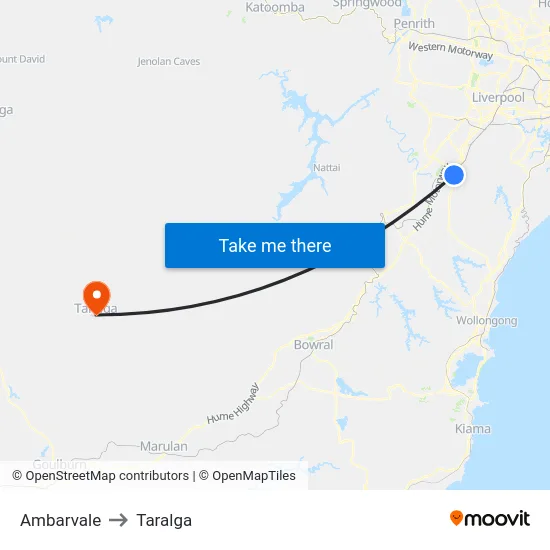 Ambarvale to Taralga map