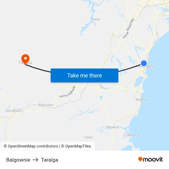 Balgownie to Taralga map