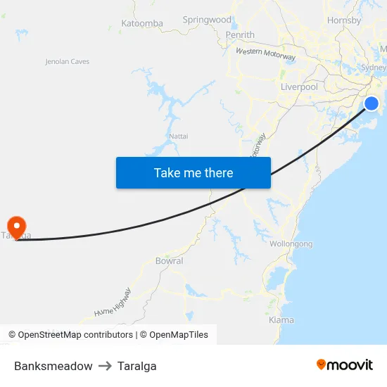 Banksmeadow to Taralga map