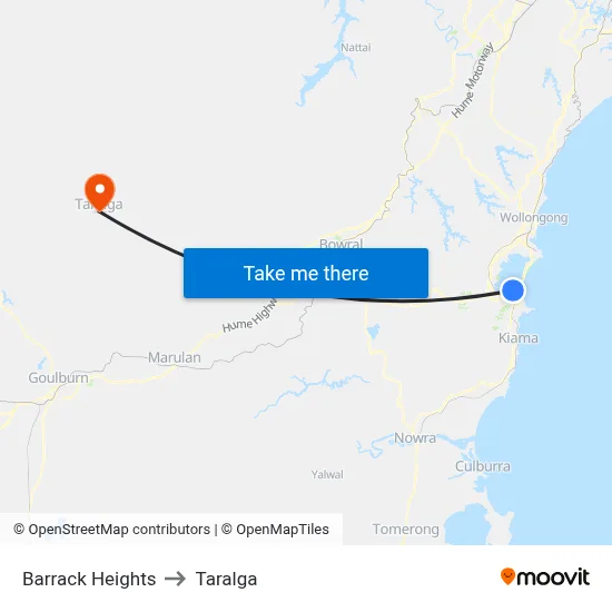 Barrack Heights to Taralga map