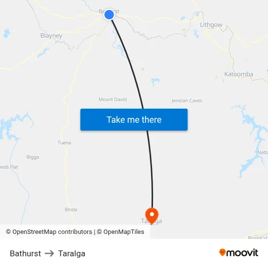 Bathurst to Taralga map