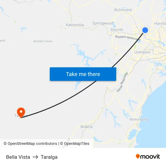 Bella Vista to Taralga map