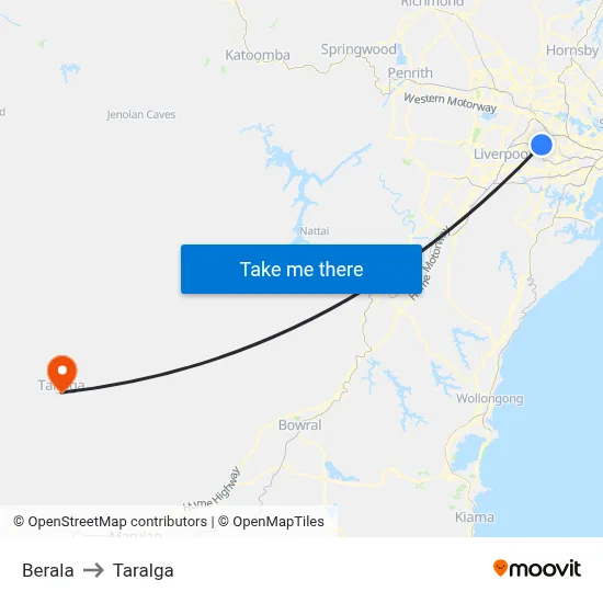 Berala to Taralga map