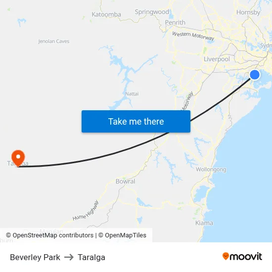 Beverley Park to Taralga map