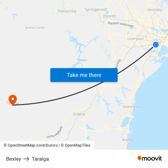 Bexley to Taralga map