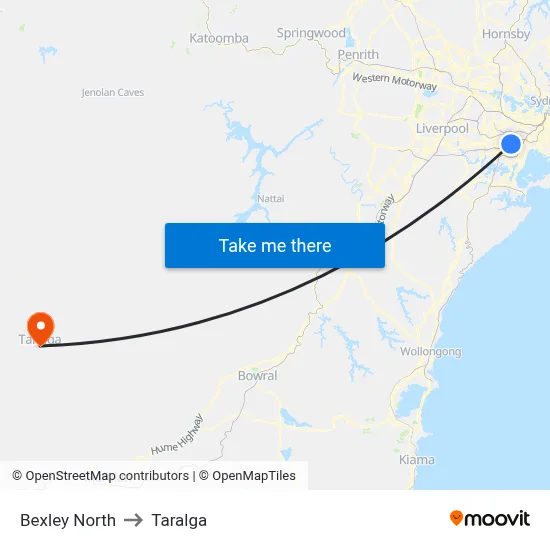 Bexley North to Taralga map