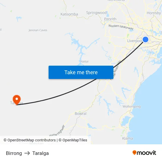 Birrong to Taralga map