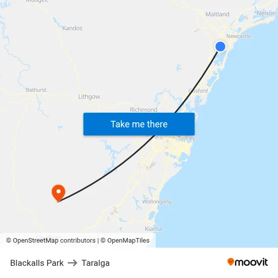 Blackalls Park to Taralga map