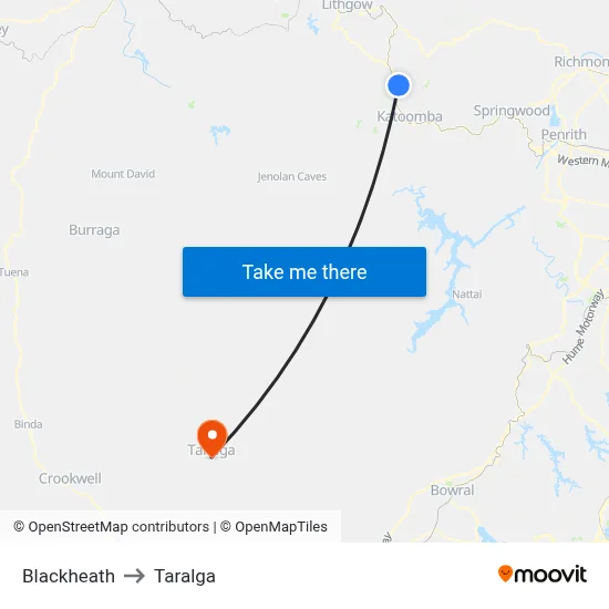 Blackheath to Taralga map