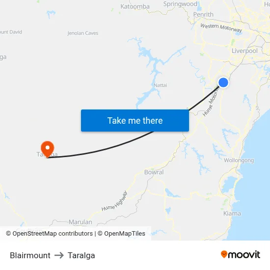 Blairmount to Taralga map