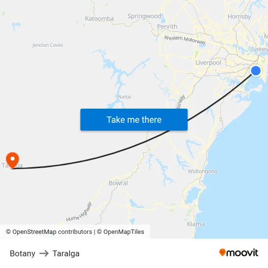 Botany to Taralga map