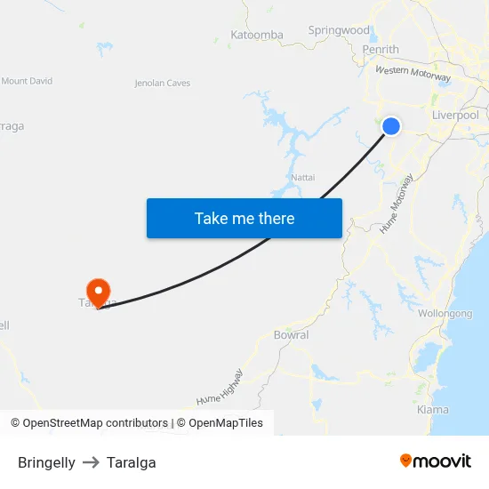 Bringelly to Taralga map