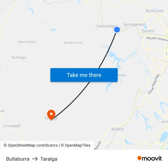 Bullaburra to Taralga map