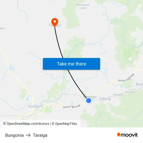 Bungonia to Taralga map