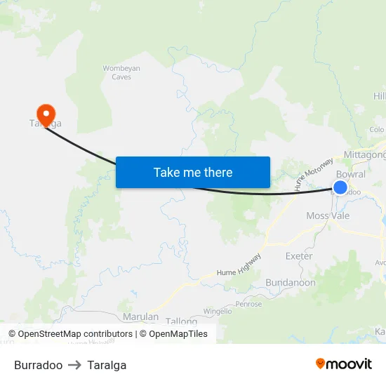 Burradoo to Taralga map