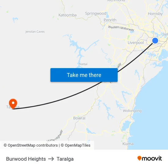 Burwood Heights to Taralga map