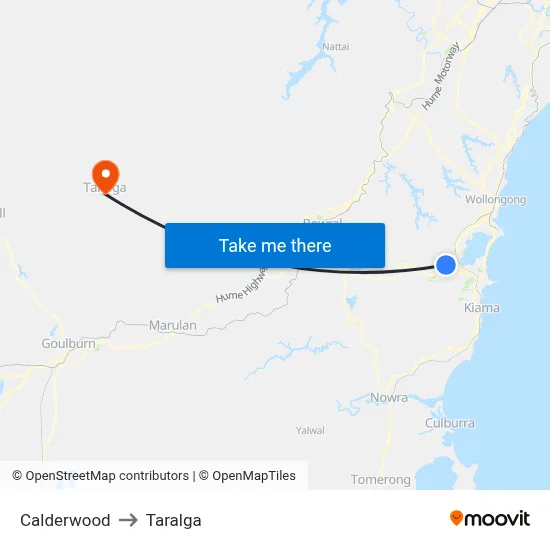 Calderwood to Taralga map