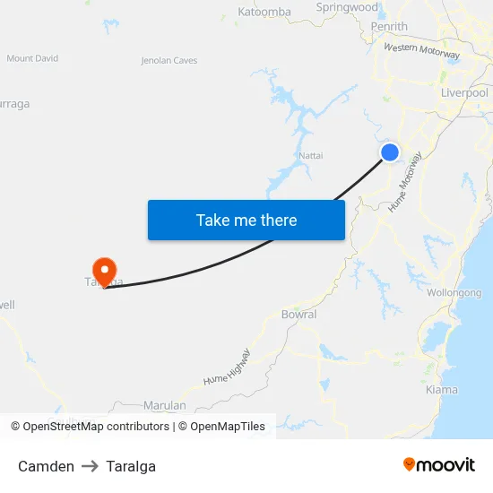 Camden to Taralga map