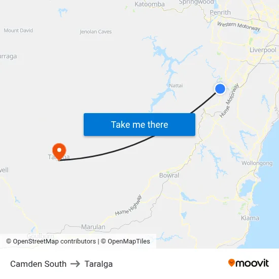 Camden South to Taralga map