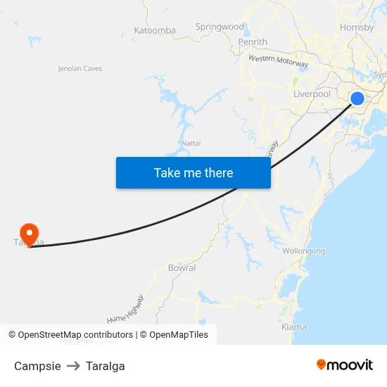 Campsie to Taralga map