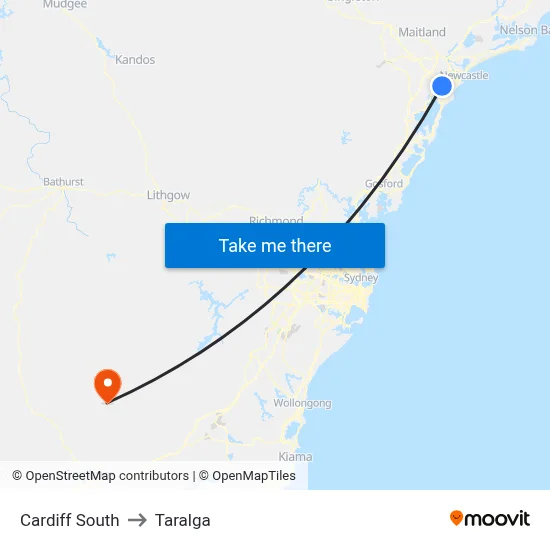 Cardiff South to Taralga map
