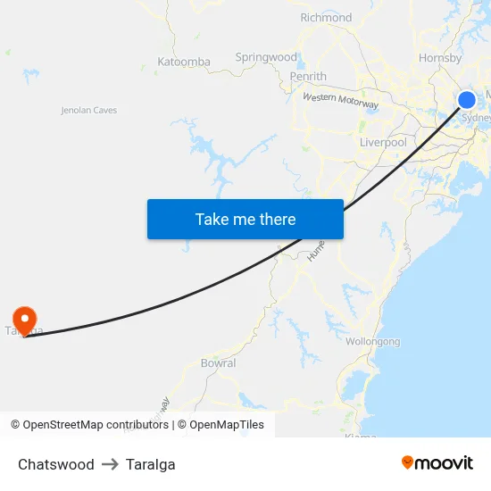 Chatswood to Taralga map