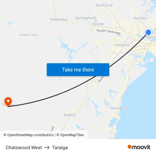 Chatswood West to Taralga map