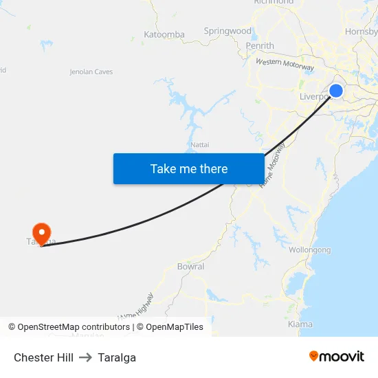 Chester Hill to Taralga map