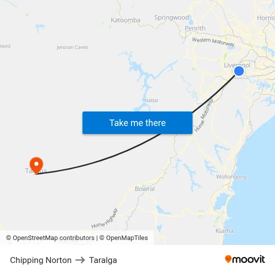 Chipping Norton to Taralga map
