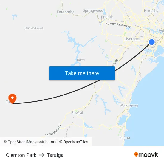 Clemton Park to Taralga map
